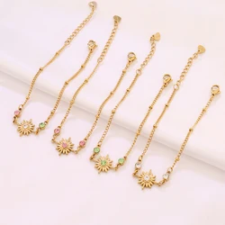 18K Gold Plated Zirconia Sunburst Sun Bracelets For Women Boho Stainless Steel Vintage Bone Chain Bracelet Anklet Jewelry Gifts