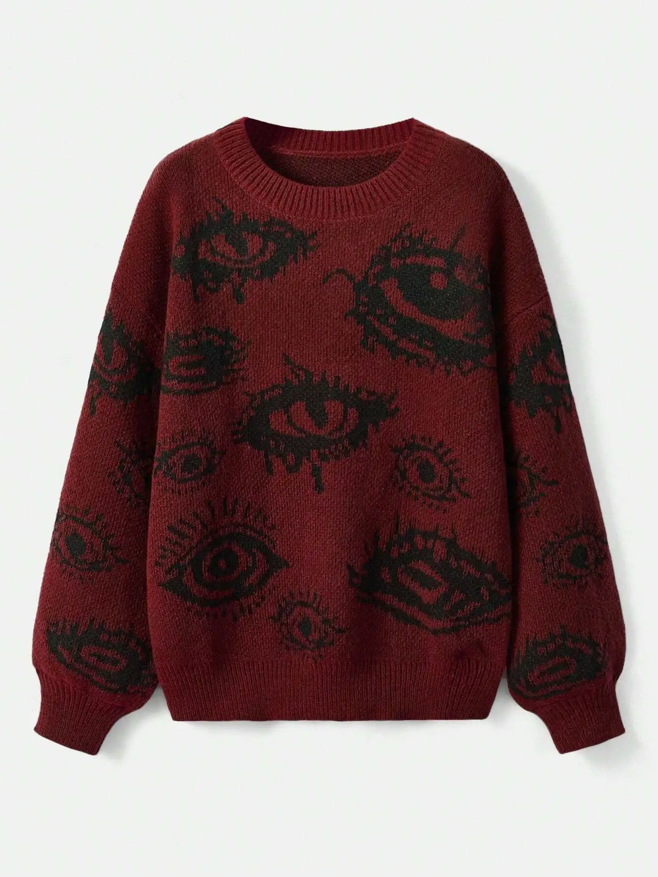 

Casual Eye Print Drop Shoulder Knit Sweater for Autumn Winter