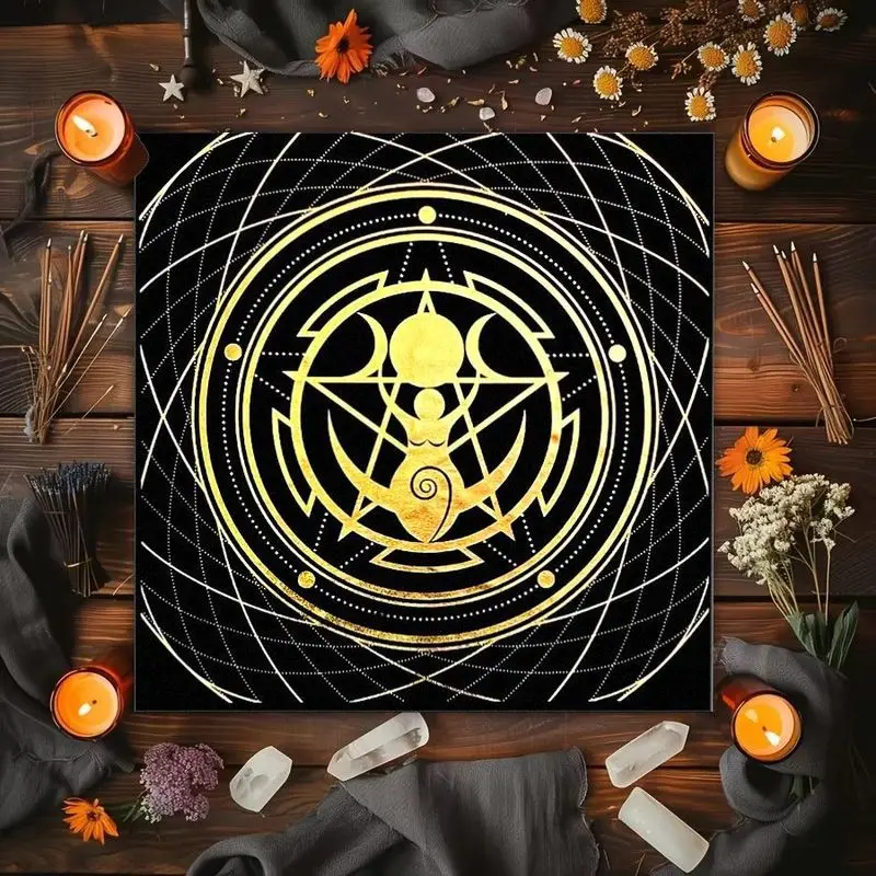 VIKAMA Triple Moon Goddess Tarot Card Tablecloth Mysterious Divination Altar Cloth Ritual Table Mat Spiritual Background Cloth