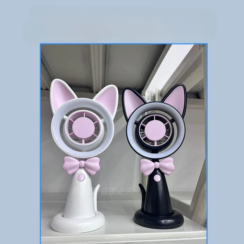 

2026 Night Light Handheld Mini Cooling Fan Portable Lovely USB Cartoon Windy Fan Cute Kitty Bowknot Desktop Small Electric Fan
