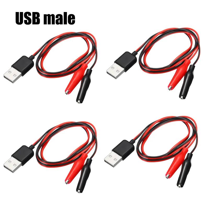 Clip per test a coccodrillo Morsetto a presa USB maschio Puntali Connettore Adattatore di alimentazione Cavo Cavo da 50 cm Rosso Nero