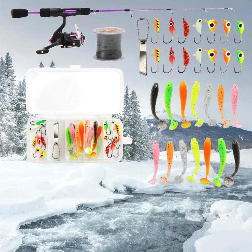 

Ice Fishing Rod Reel Combo 68cm Carbon Fiber Winter Rod and 5.2:1 Gear Ratio Spinning Reel Fishing Lures Hooks Accessories