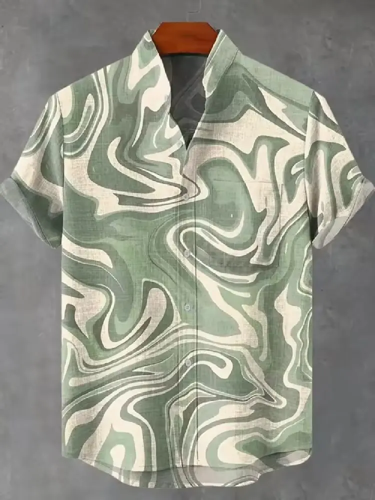 À la mode printemps et automne hommes 3D imprimé vague motif Art Design modèle hommes décontracté nouvelle chemise en lin confortable respirant