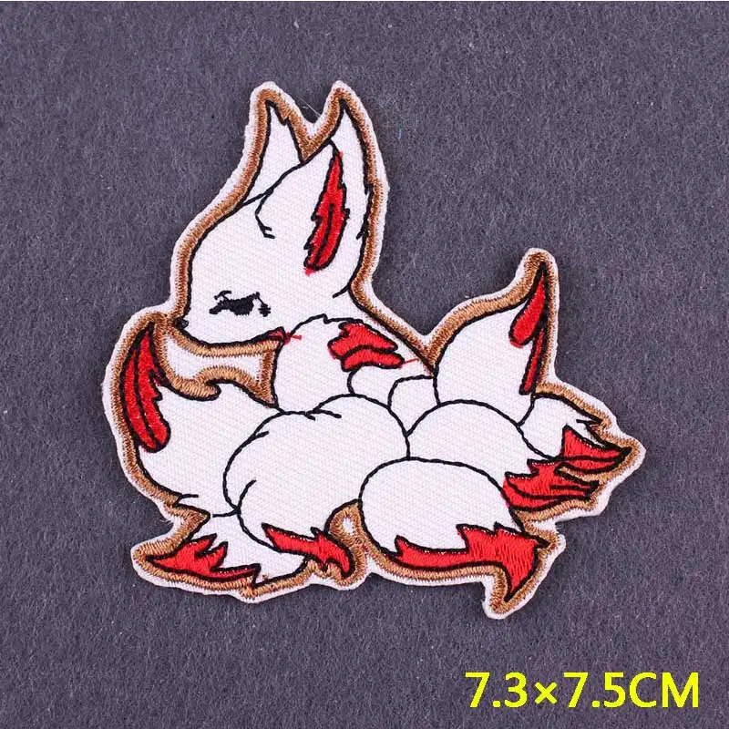 Embroidered Patch Anime Fox Patches On Clothes Stripes DIY AKIRA Badges On Backpack Cartoon Hook Loop Patches For Clothing Decor