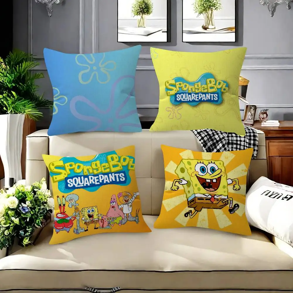 Funda de almohada para dormitorio, sala de estar, sofá, funda de cojín decorativa, S-Sponge Bob anime S-S-SquarePants