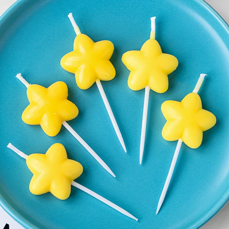 Yellow Five-pointed Star Candle Cake Decoration Plugin, Children's Birthday Colorful Candles  Party Star Candle Decoration