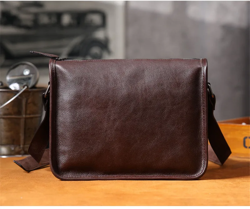 Simple vintage first layer cowhide men's crossbody bag fashion casual handmade high-quality genuine leather teens shoulder bag