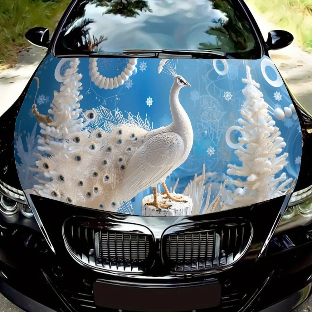 

Holy White Peacock Pattern Car hood stickers, waterproof self-adhesive car vinyl stickers, car decoration protection stickers, c