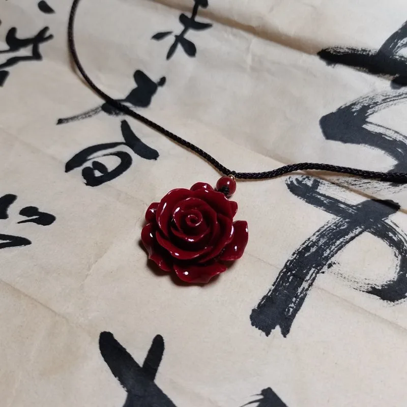 Rose Cinnabar Pendant Jewelry Female Lucky Flower Blooming Rich Birth Year Gift Elder Red