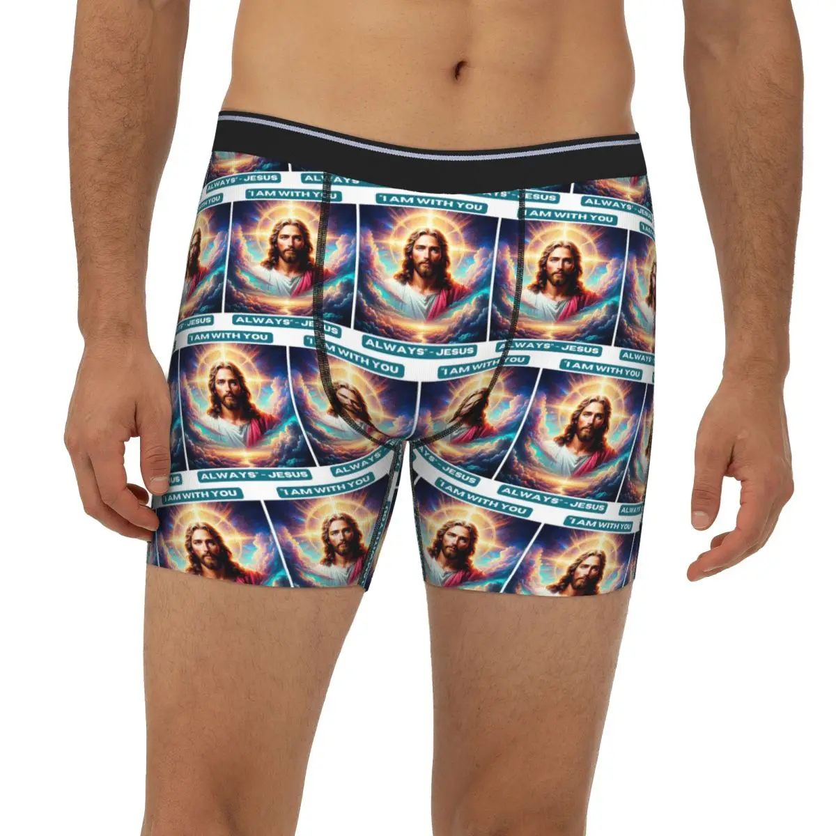 

QuotI Am With You Always Jesus Biblical Long Boxer Underpants Short Male Panties Ventilate Underwear for Homme Man Boyfriend