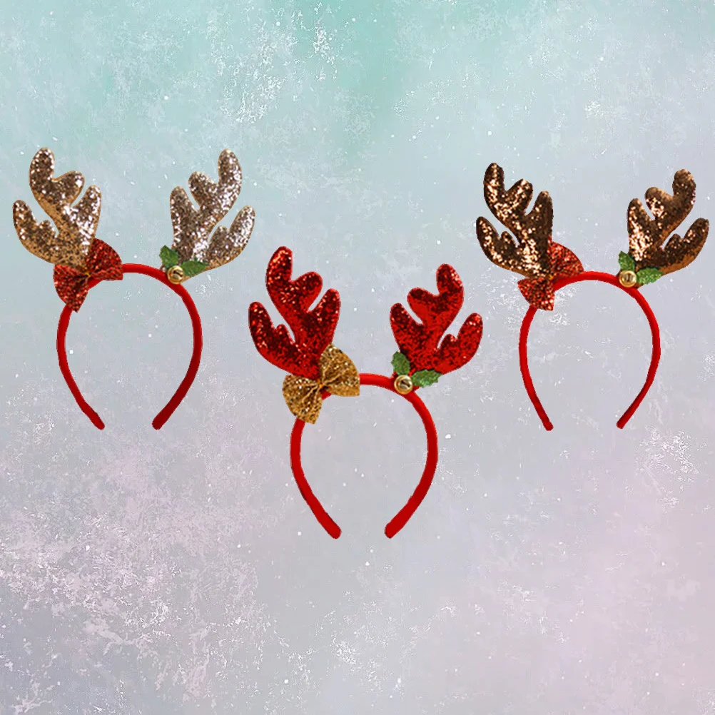 

3pcs Deer Horns Headbands Glitter Antlers Hair Bands Kids Adults Christmas Party Cosplay Masquerade Decor Red Gold Coffee