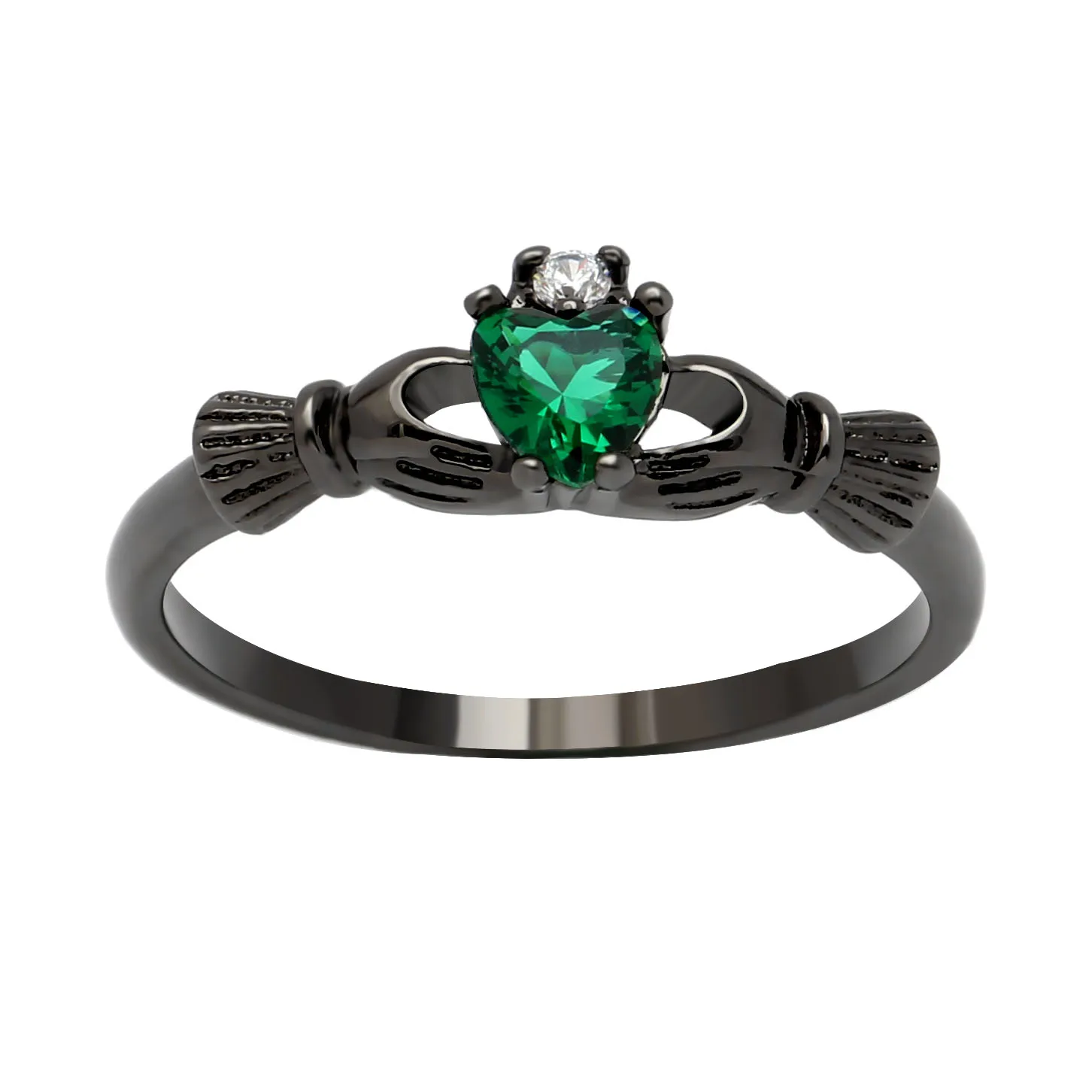 Black Claddagh Heart Ring for Women Cubic Zirconia Love Heart Ring Irish Style Romantic Hand Rings