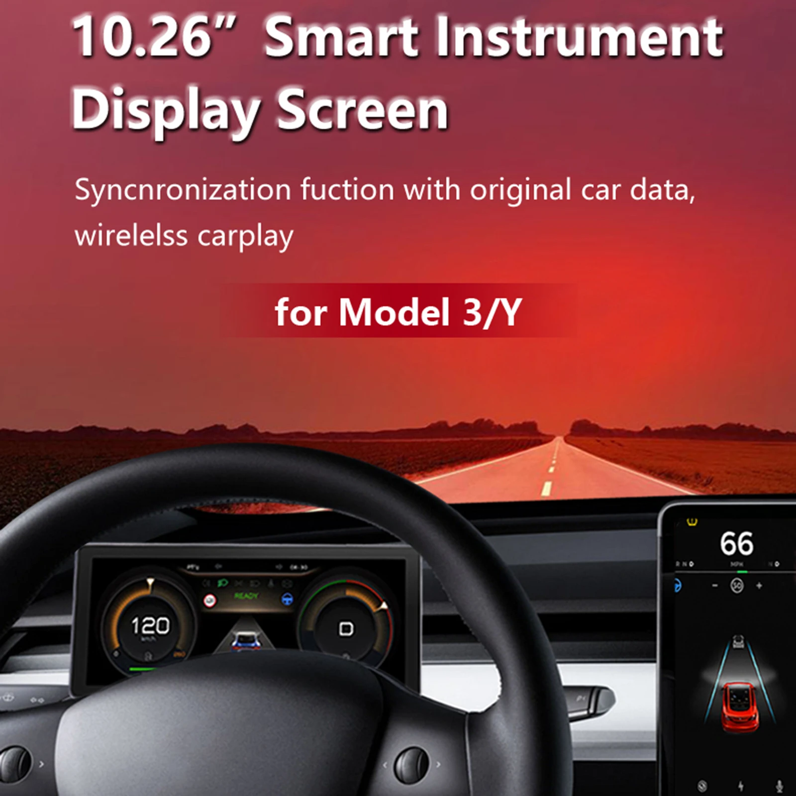 

10.26 Inch Car LCD Digital Dashboard For Tesla Model 3 Y for Intel Atom and AMD Ryzen Support Wireless CarPlay Android Auto