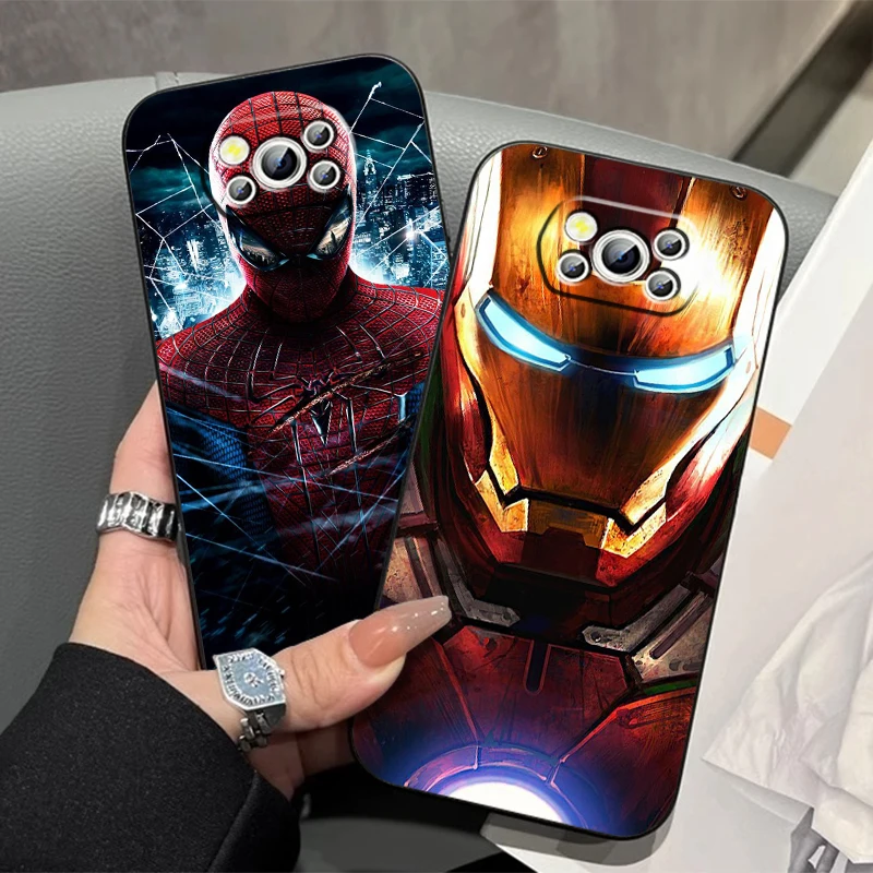 Marvel Iron Man Spider Man For Xiaomi Mi Poco F5 F4 F3 X6 X5 X4 X3 M6 M5 M5S M4 M3 C65 Pro GT NFC 5G Black Back Phone Case