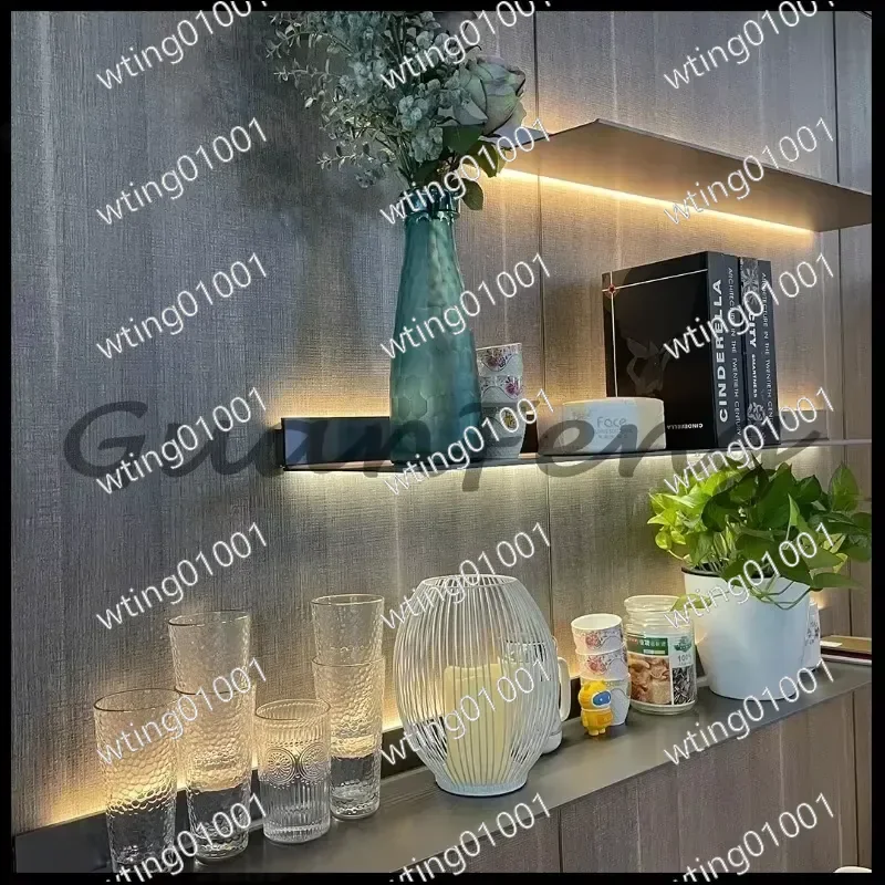 for Extra Long LED Floating Shelves Wall Mounted Black Gray Matte Luxury Unique Home Decor Lighting Display Rack Modern