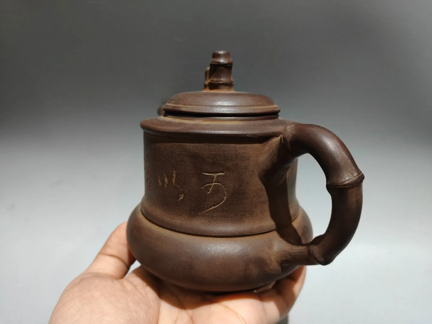 Yixing Teapot Purple Clay Pot Old Purple Mud Inscriptions on Famous Teapots Bamboo Rhyme Antique bamboo section Teapot Kettle
