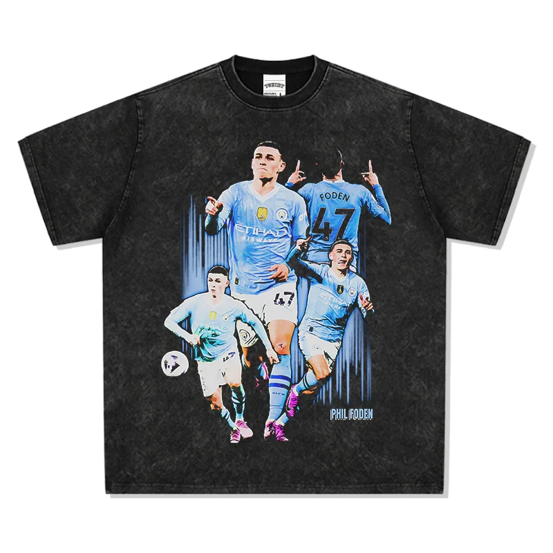 

Star Player Phil Foden Pattern Printing T-shirt Fashion Sport Cotton Short Sleeve Streetwear Summer Vintage Oversized Clothes