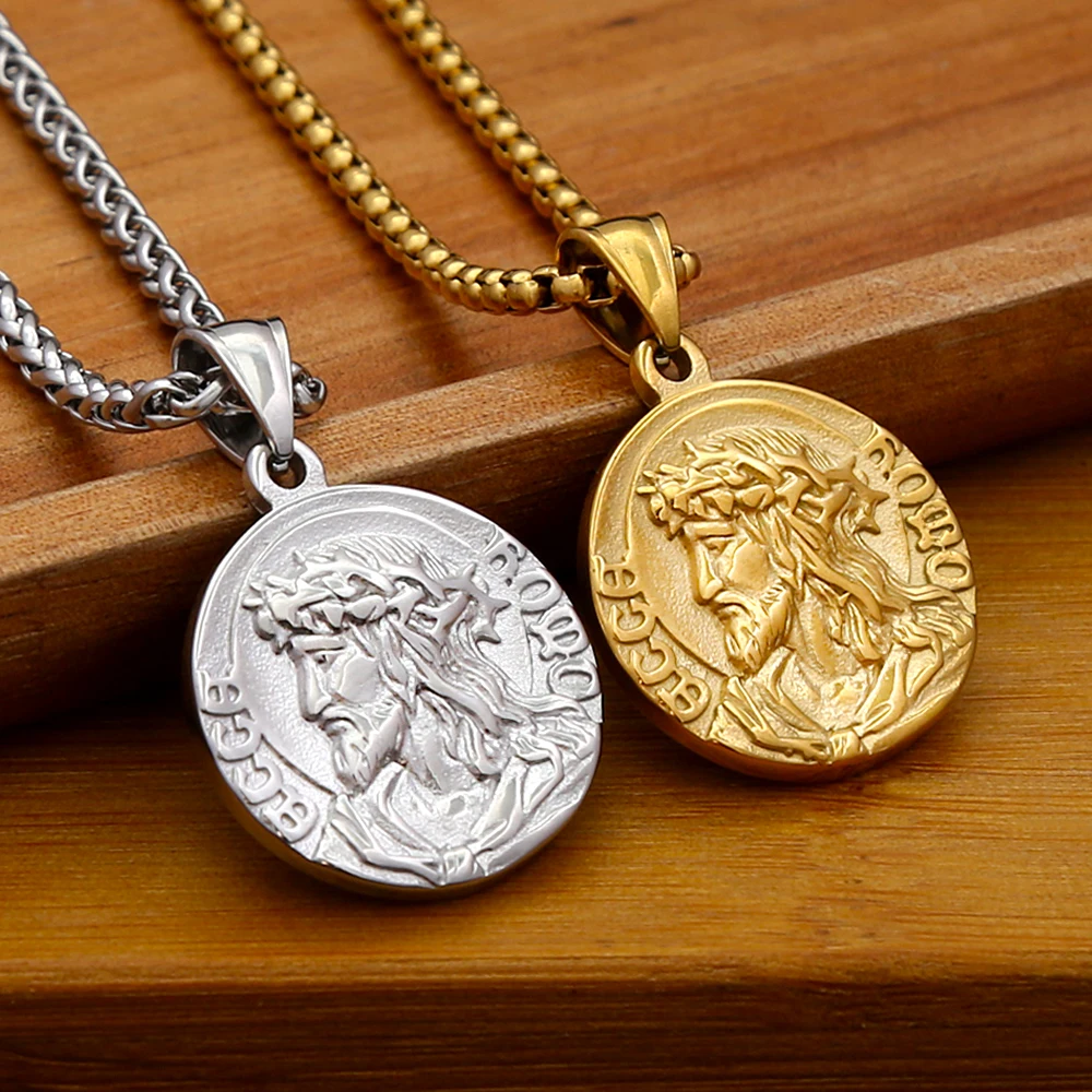 Vintage Jesus Crown Of Thorns Charm Necklace Stainless Steel Unisex Religious Amulets Jewelry Fashion Jewelry Gift Accessories