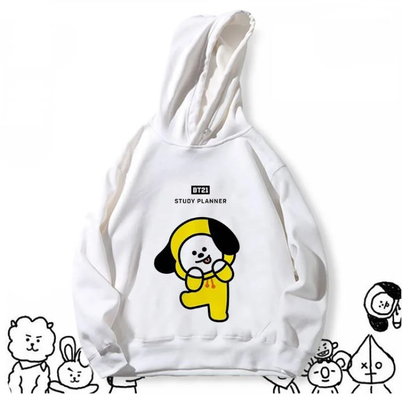 Anime Cartoon Bt21 Tata Cooky Chimmy Hooded Sweatshirt Autumn Winter New Women's Long-Sleeved Velvet Top Couple's Shirt Gifts