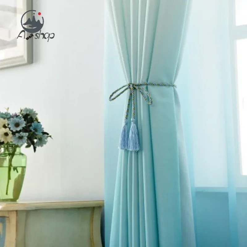 

Fresh Fashionable Gradient Color Velvet Half Shading Customization Curtain for Living Dining Room Bedroom Home High Quality