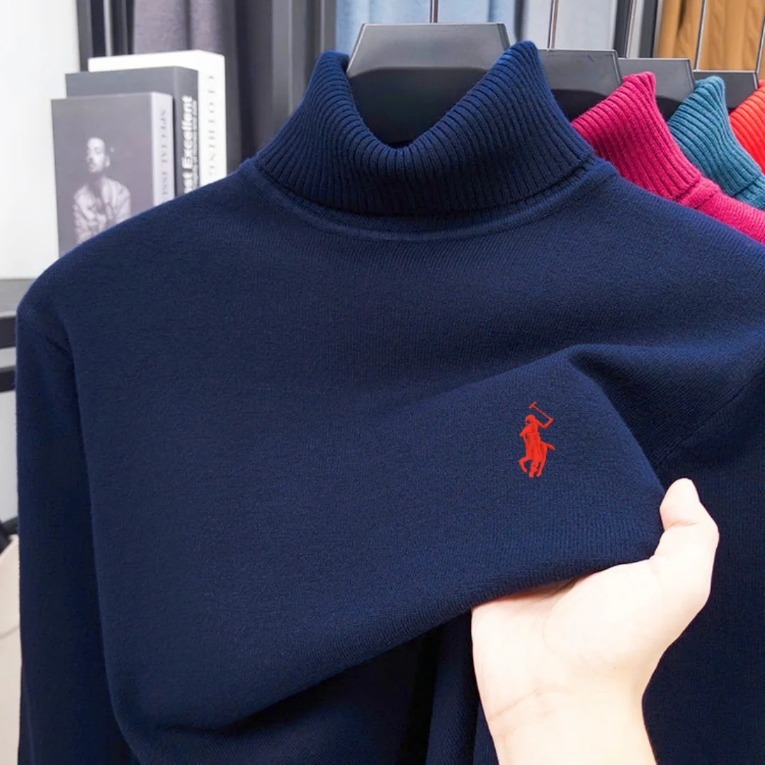 High end brand men's high neck knitted sweater 2026 autumn winter fashion new hot selling luxury embroidery casual warm pullover