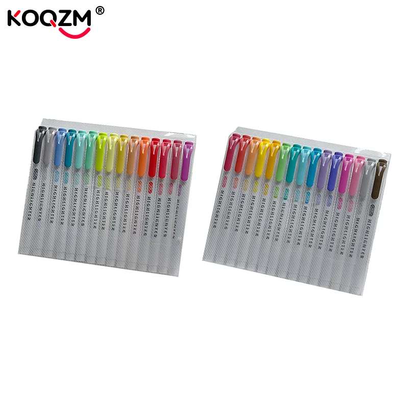 

15 Colors Double Headed Highlighter Pen Set Fluorescent Drawing Markers Highlighters Pens Art Japanese Cute Pastel Stationery