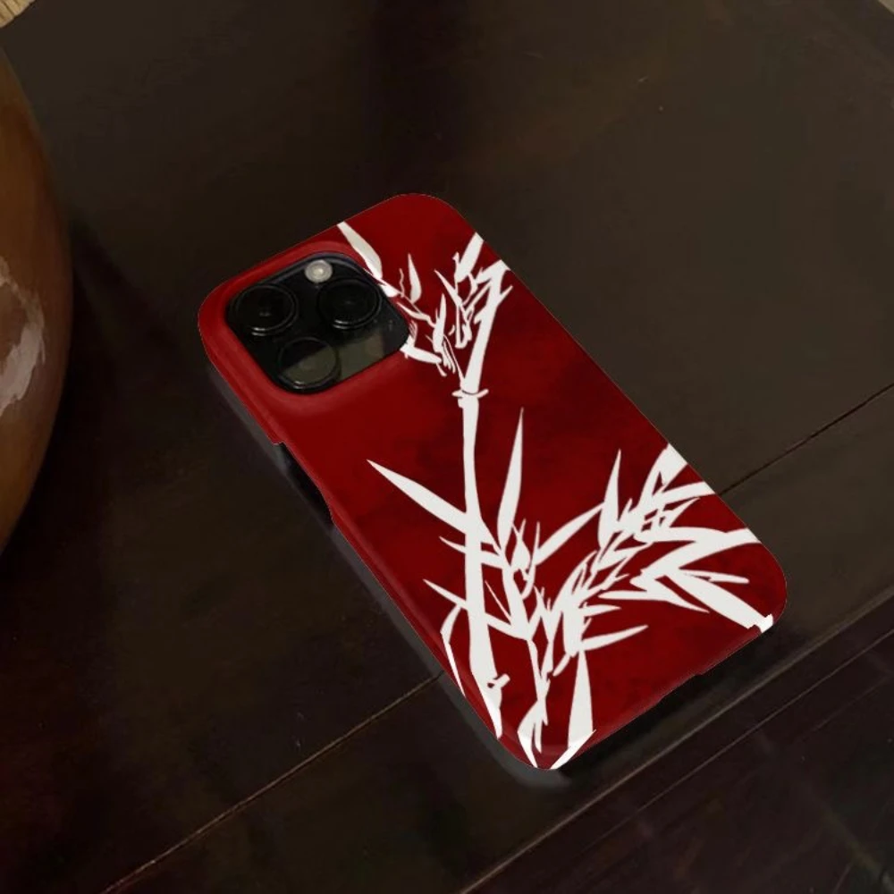 النمط الصيني الأحمر الخيزران نمط الرجعية الجمالية قضية الهاتف آيفون 17 16 15 14 11 12 13 برو ماكس الهواء زائد الغطاء الخلفي
