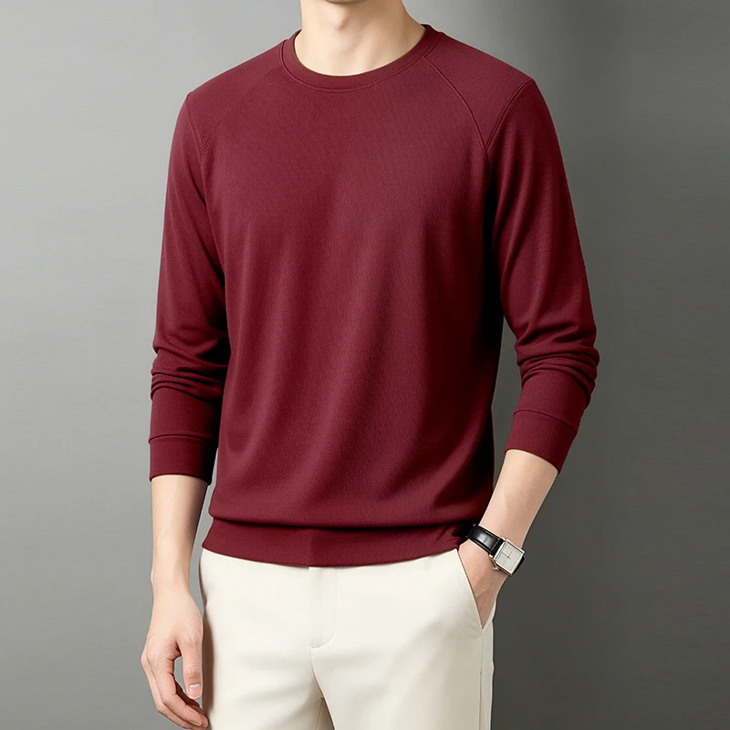 Men Thermal Long Sleeve T-Shirt 10A Antibacterial Camellia Oil Moisturizing Cellular Cotton Tops Soft Skin‑Friendly Basic Casual