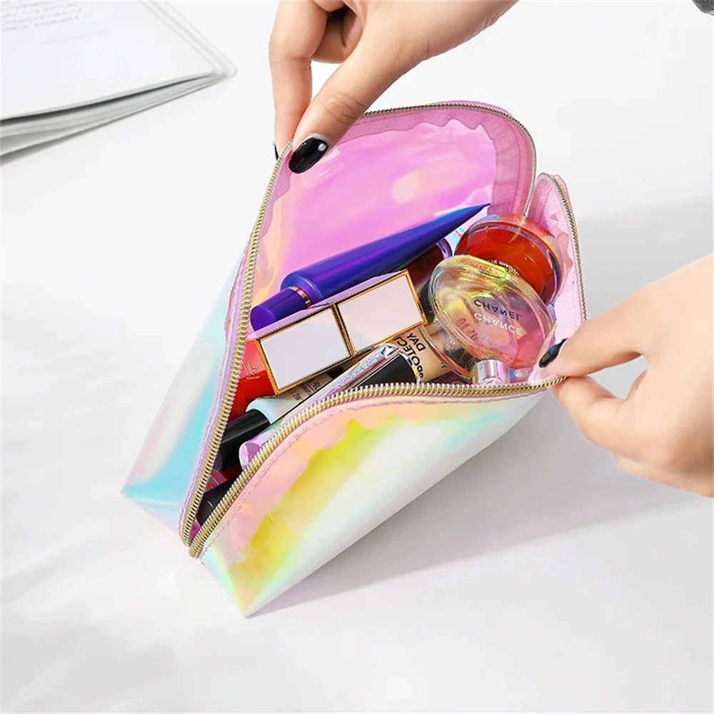 TPU Shell Makeup Bag Transparent Waterproof Dazzling Colorful Wash Bag Lipstick Storage Bag Women Travel Large Capacity Pouch