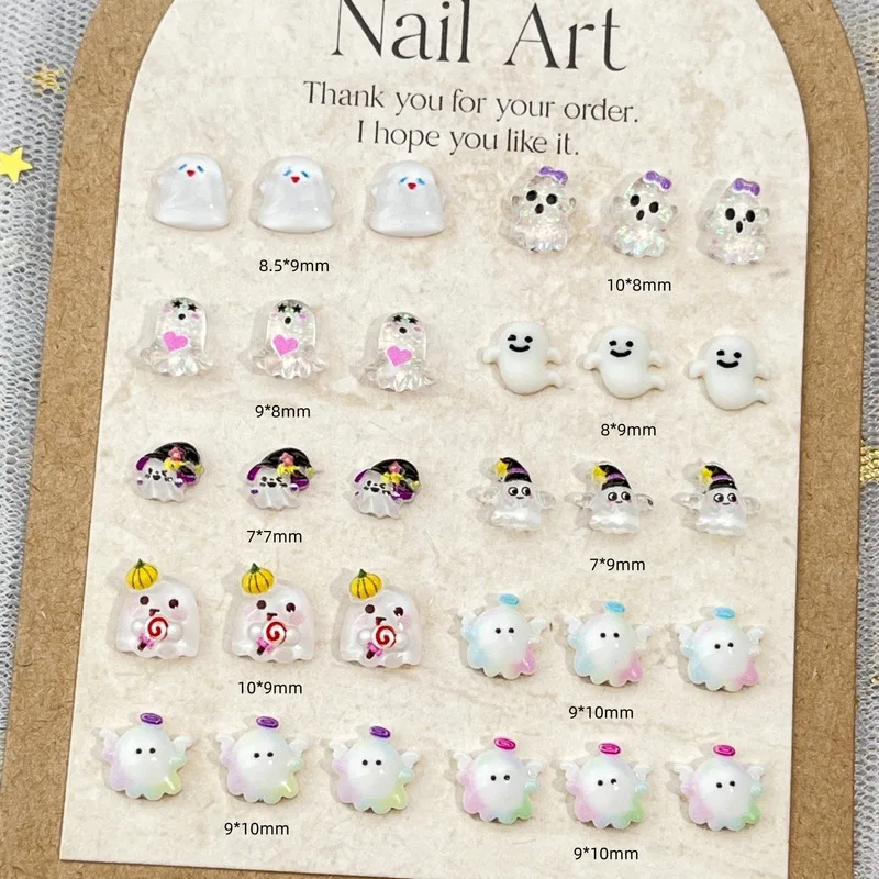 60Pcs Halloween Nail Charms Mini Cute Little Ghost Resin Charms DIY Earrings Nail Art Decor Accessories For Press On Nails