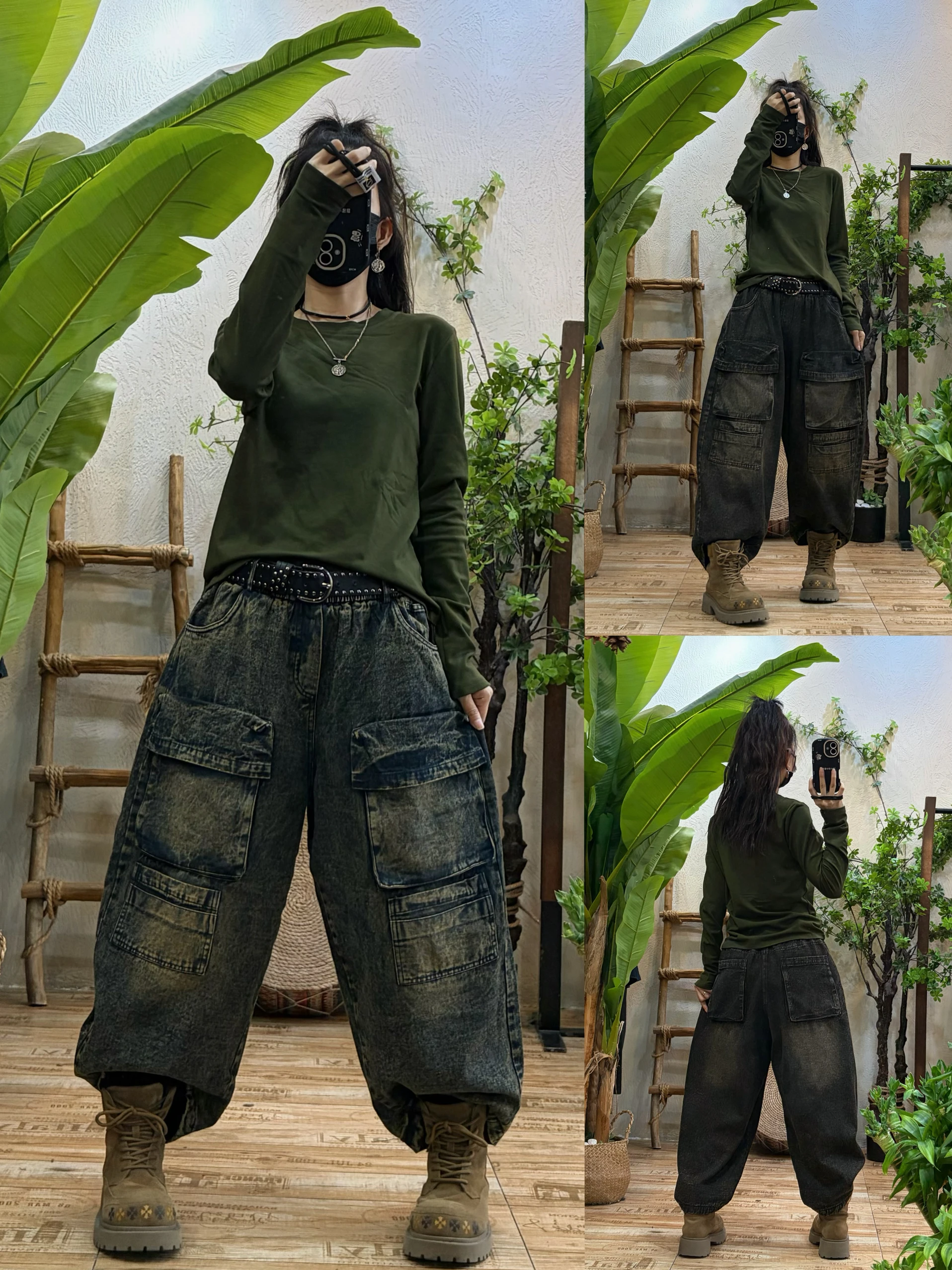 

Робочая одежда на подкладке в стиле ретро, джинсовые джинсы, женские свободные повседневные утягивающие брюки Харлан с девятью точками, осень-зима, новые S...