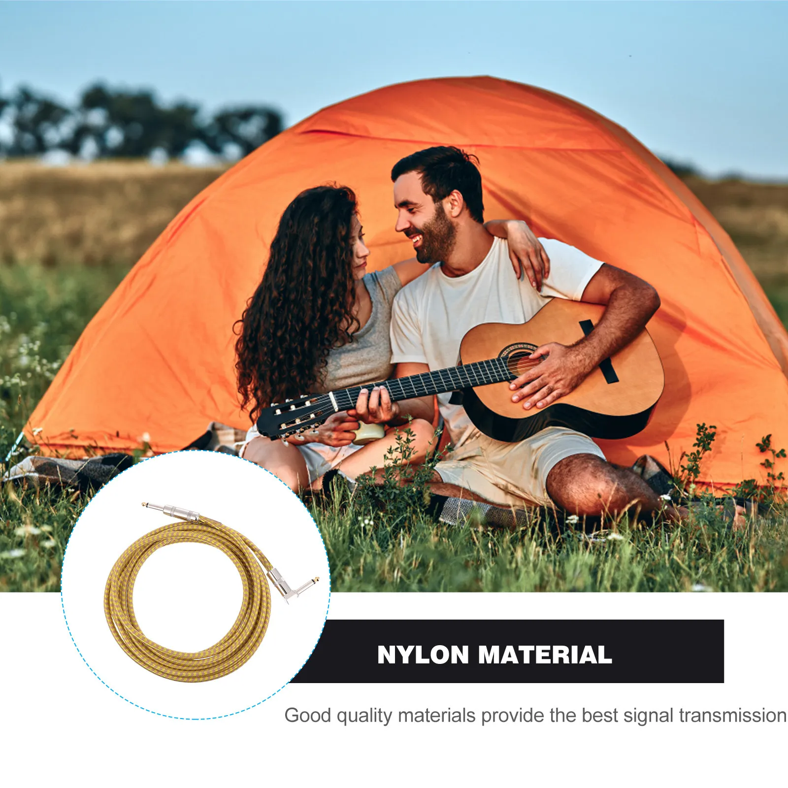 

6.35mm Guitar Audio Cable Right Angle Metal Connectors High Copper Core Stable Signal Transmission Noise Rejection for Stage