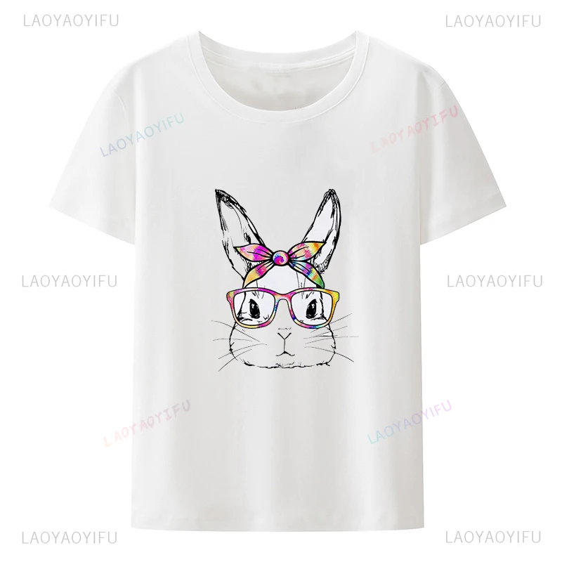 Clever Rabbit Print T-shirts Cute Funny Graphic T Shirts Summer Women Floral Fashion Ladies Clothes image 4