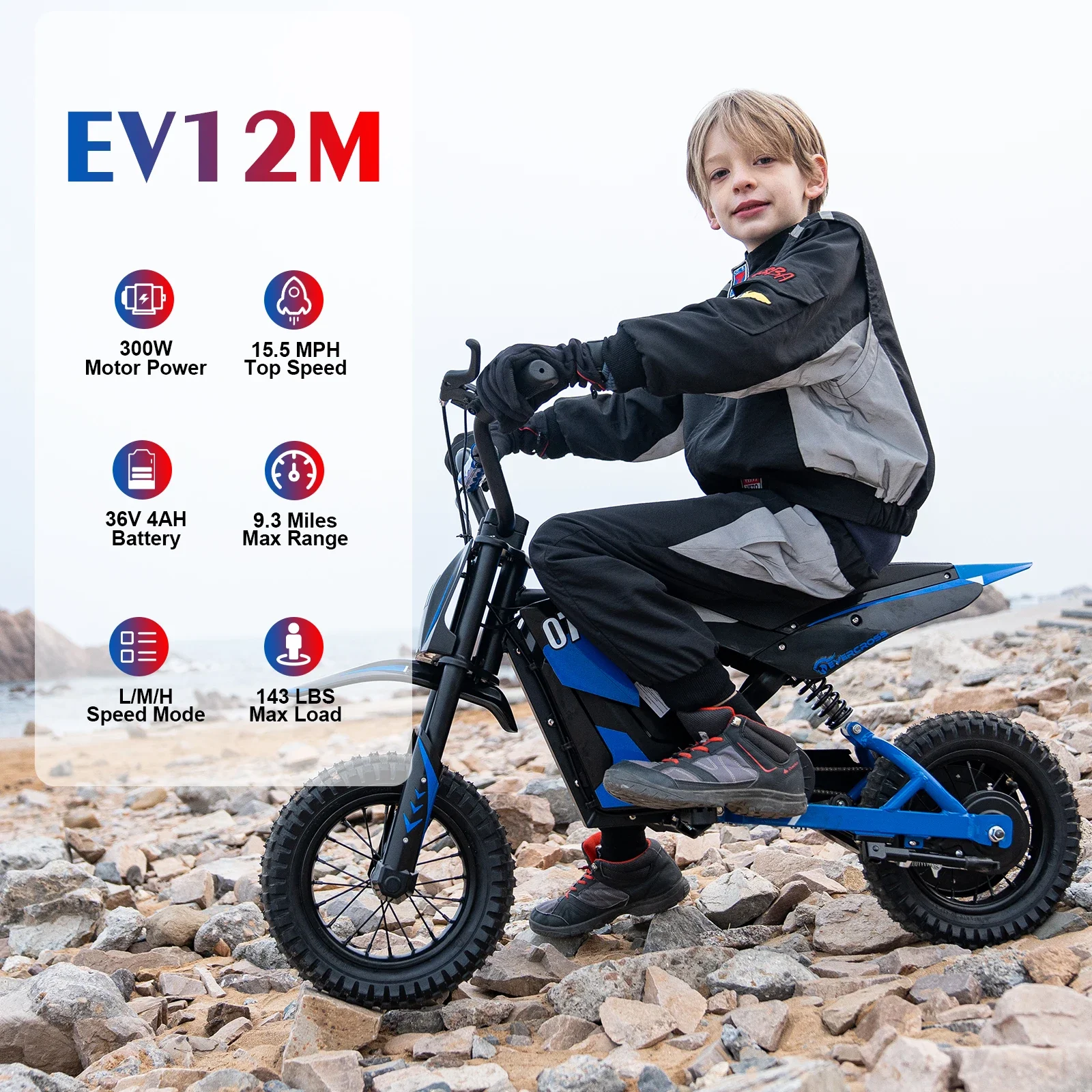 For EVERCROSS EV12M Electric Dirt Bike,300W Electric Motorcycle,15.5MPH & 9.3 Miles Long-Range,3-Speed Modes Motorcycle