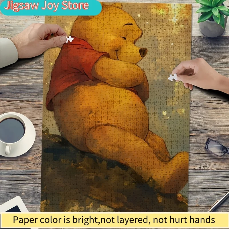 1000pcs Disney Winnie the Pooh Poster and Puzzle | High-Quality, Stress-Relieving Family Game, Ideal for Birthdays, Valentine'