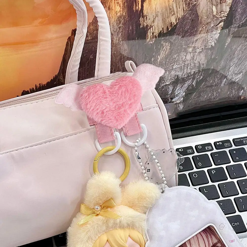Cute Cartoon Doll Keychain Creative Angel Wings Bag Pendant Display Buckle DIY Keyring Jewelry Accessories Girls Handmade Gifts