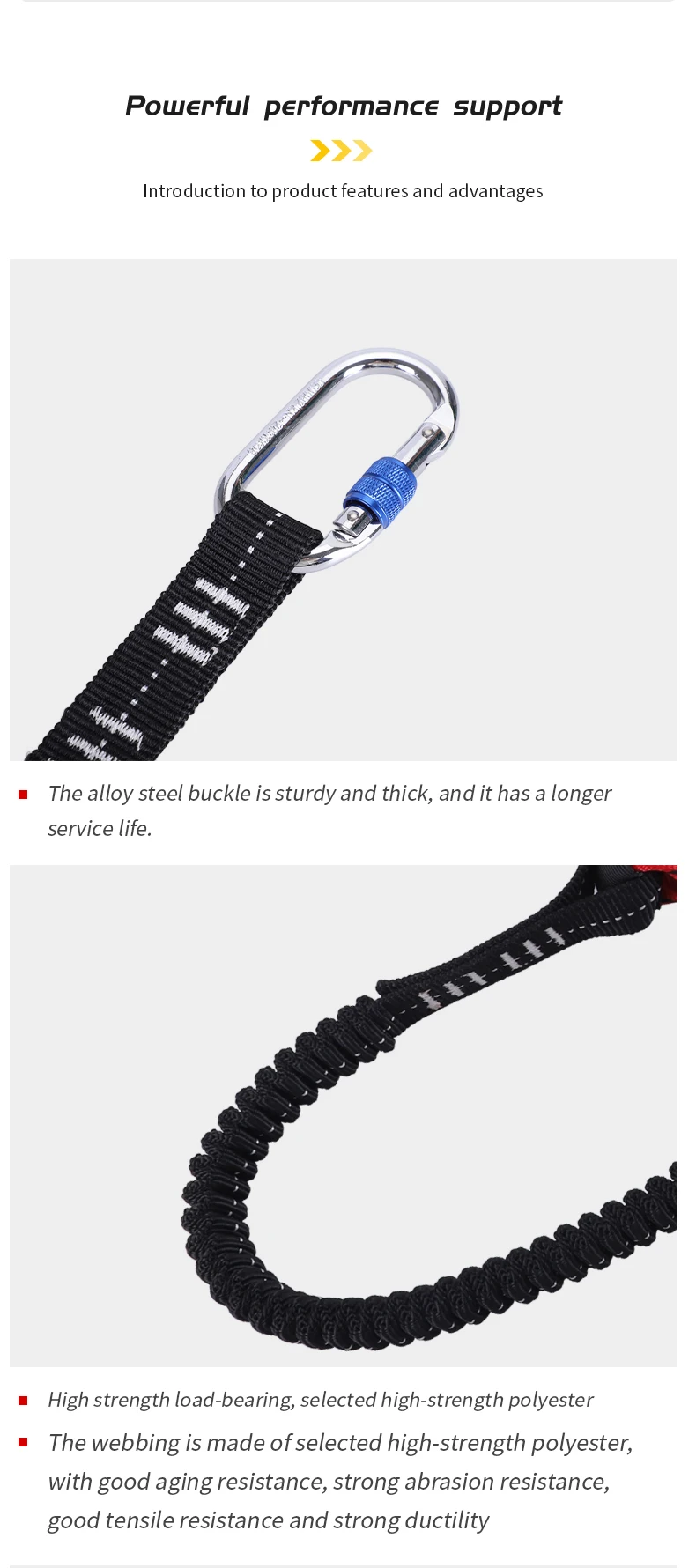 Professional Outdoor High - Altitude Operation Single and Double Hook Elastic Rope Fall - Prevention Buffer Bag Safety Rope