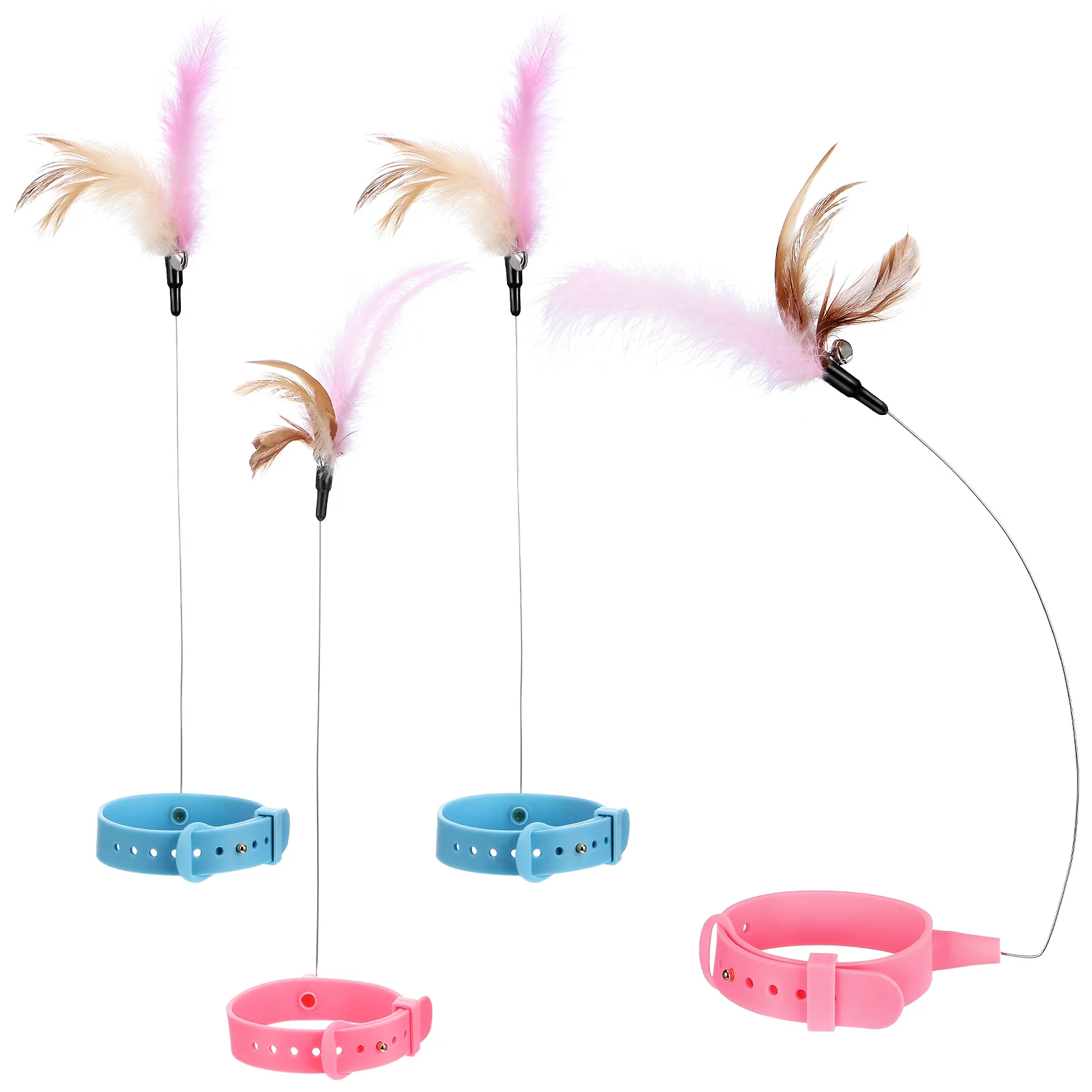 

4 Pcs Cat Collar Toys Kitten Automatic Tease Stick Wand Feather Teaser Interactive Exerciser