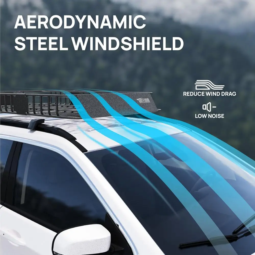 سلة حامل شحن على السطح قابلة للتمديد، سلة حامل سقف فولاذية عالمية مع شبكة + حقيبة تخزين + مسند للقدمين + أشرطة، شديدة التحمل