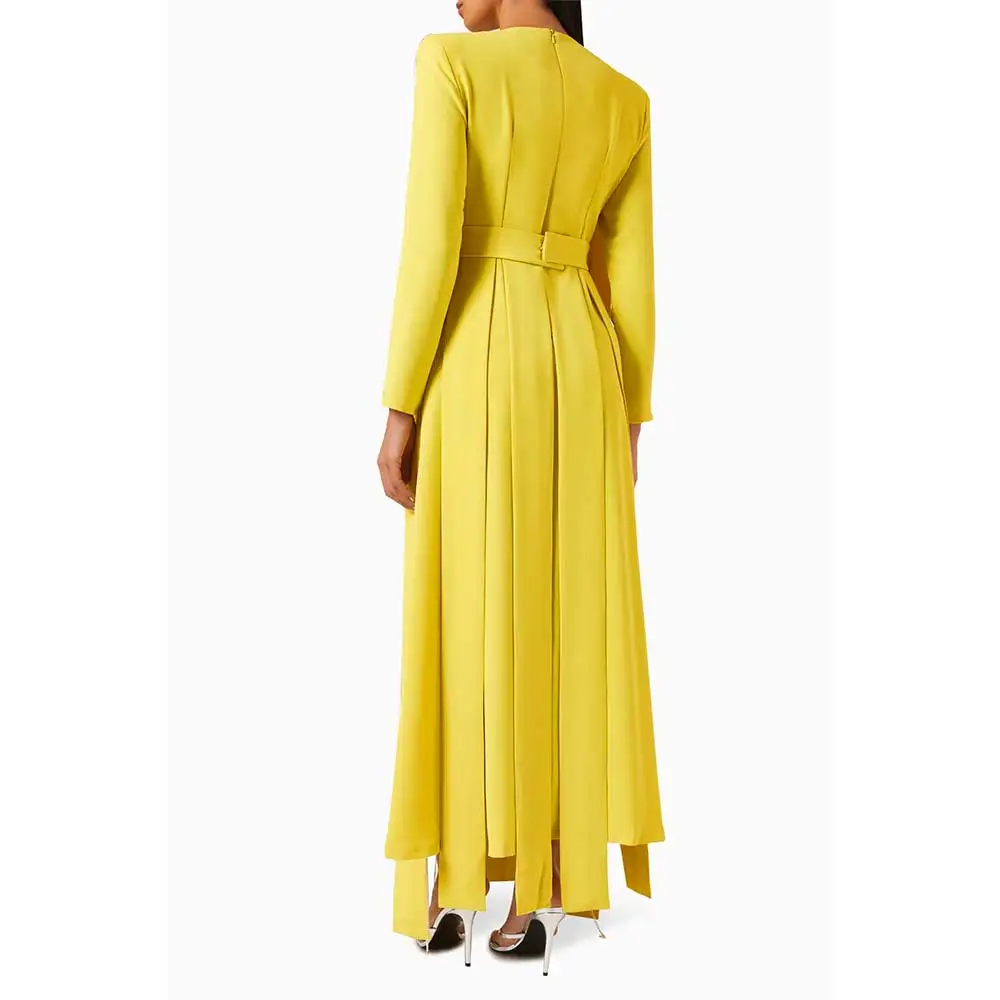 YUMDAI O Neck Evening Gown Crystal Ankle A-Line Formal Occasion Yellow Dress New Style 2024 Dubai Wedding Guest Shawl Dress