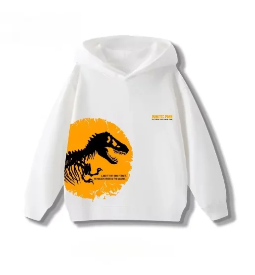 Bluzy dziecięce z kapturem na wiosnę i jesień z nadrukiem dinozaurów z Parku Jurajskiego, luźne, codzienne bluzy dla chłopców i dziewcząt, ubranka dla niemowląt.