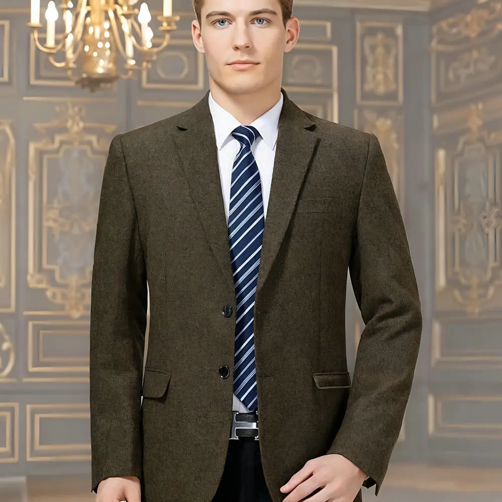 

Мужской пиджак из овечьей шерсти, серый верблюжий темно-синий твидовый пиджак, однобортный костюм с зубчатым воротником, мужская одежда, рабочая одежда