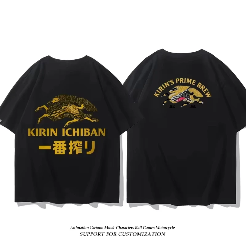 2025 Japón Asahi cerveza impresión hombres y mujeres camiseta verano unisex desgaste con retro suelto casual algodón ropa de manga corta