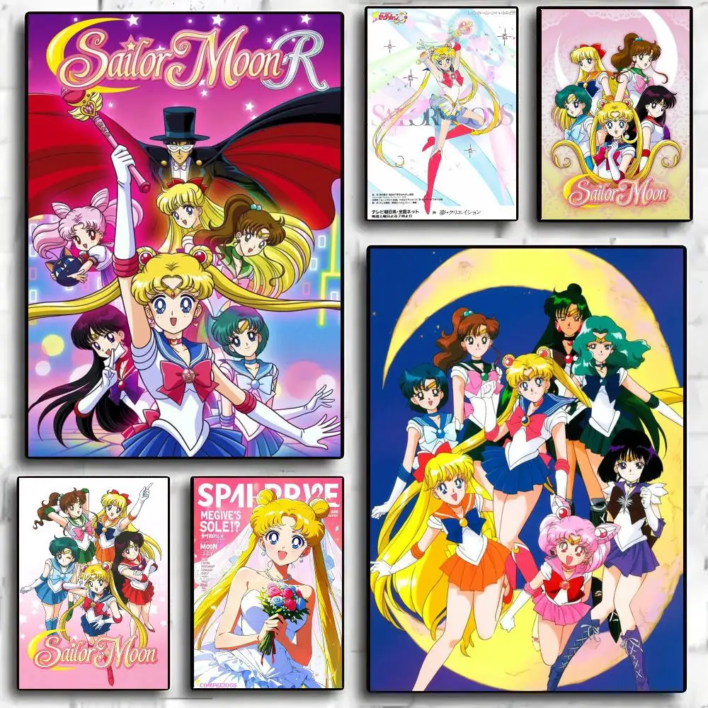 Lovely S-Sailor M-Moon Painting Calligraphy Anti Wrinkle Canvas Poster Wall Art Home Decor for Living Room