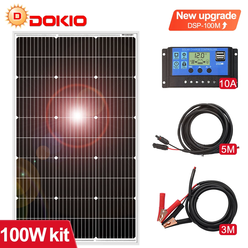 Dokio 18v 100w starre solar panel kit für zu hause wasserdichte mono kristalline ladung 12v batterie