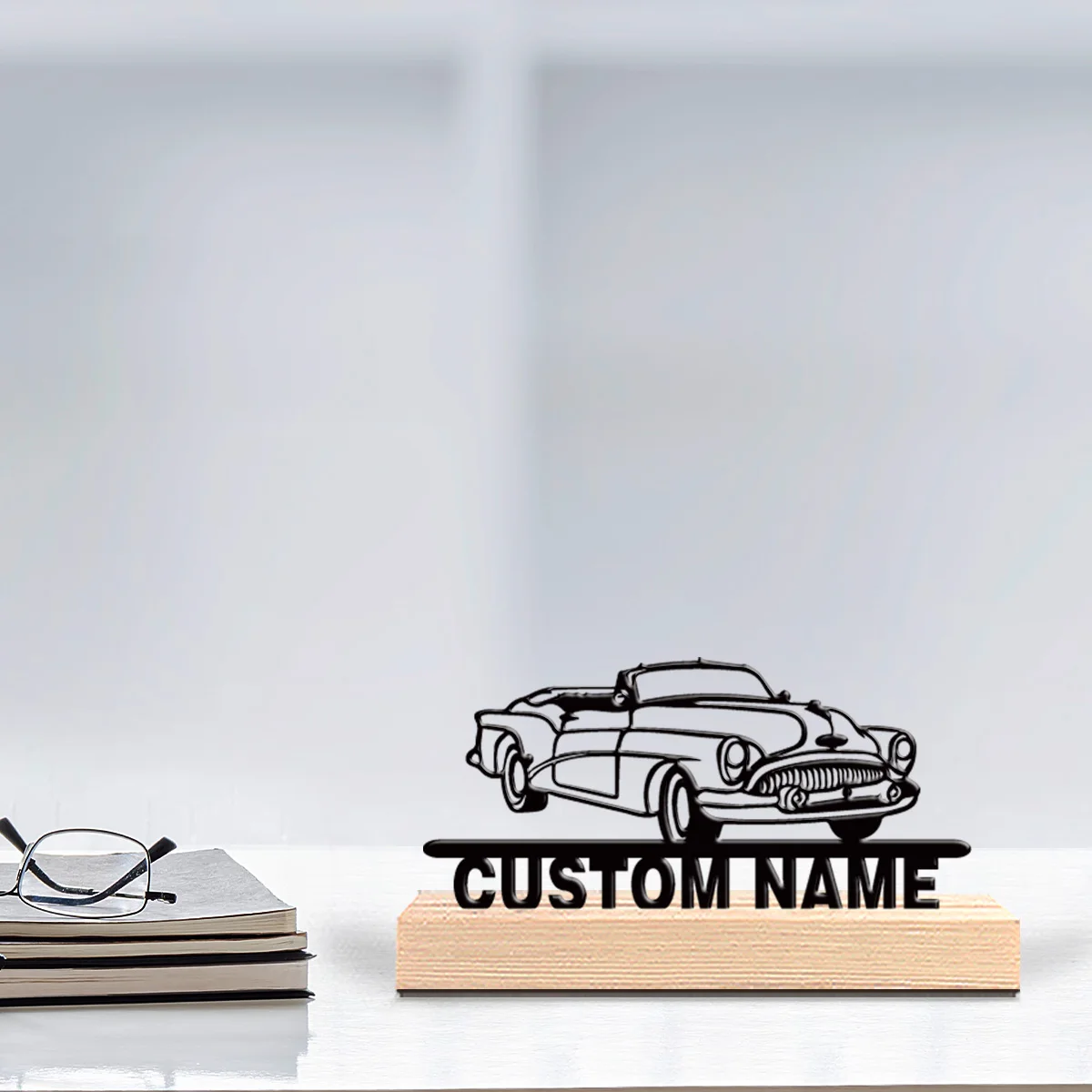 1pc Beauty Personalized Custom Convertible Metal Art With Wooden Base Tabletop Decoration Camping Desk Sculpture with Wooden Ba