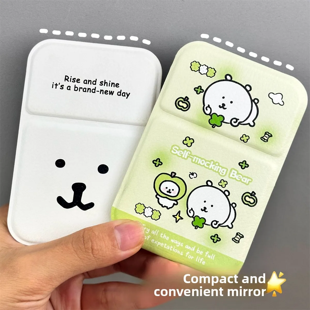 Kawaii Nagano Joke Bear Folding Compact Mirror Cute Self-mocking Bear Portable Pocket Mirror Perfect for Makeup & Daily Use