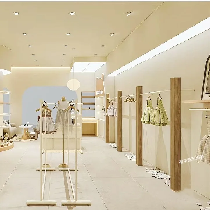 

Clothing store display rack on the wall Children's clothing store clothes pole wall Walnut solid wood floor hanger Women's