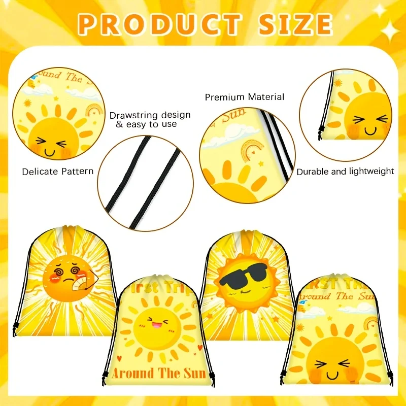 6Pcs Cute Cartoon Sun Drawstring Sackpack, Storage Bag for Shopping, Gathering, Travel, Party, Wonderful Birthday Gifts for Frie