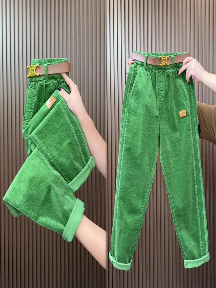 Women Corduroy Slacks Fall/Winter Korean Chic All-Match Nine Point Pants 2025 New Thick Warm High Waist Straight Haren Trousers